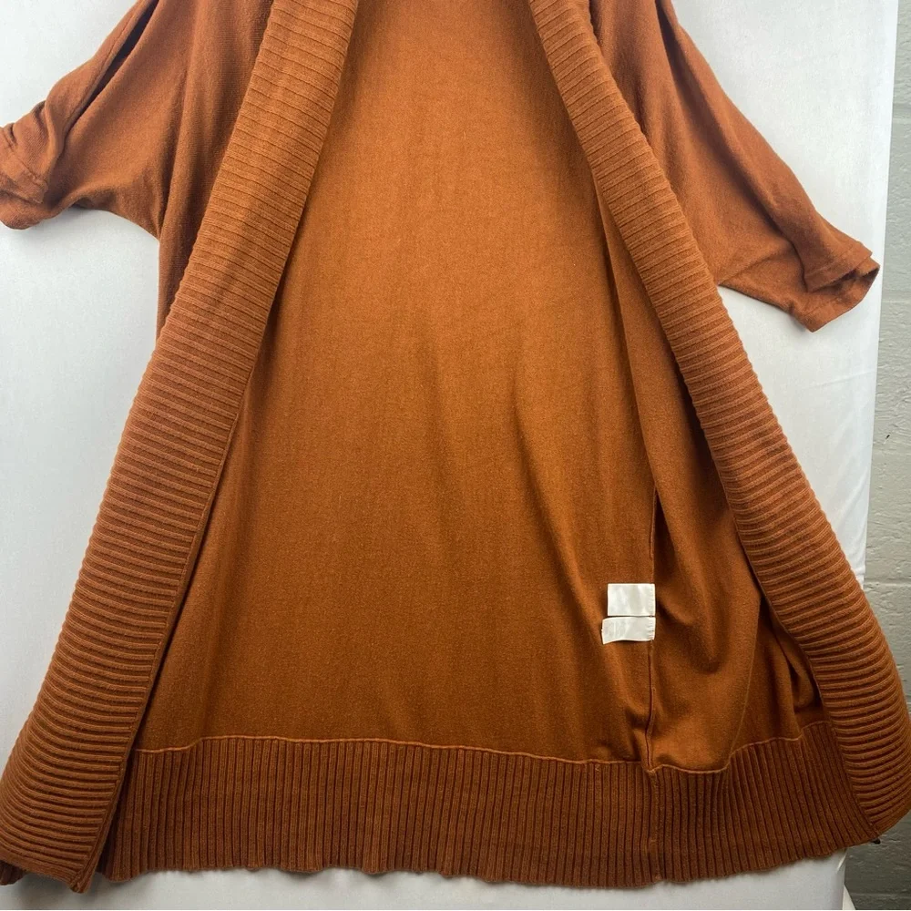 Jones New York Rust Orange Wide Ribbed Trim Open Front Duster Cardigan Women XL